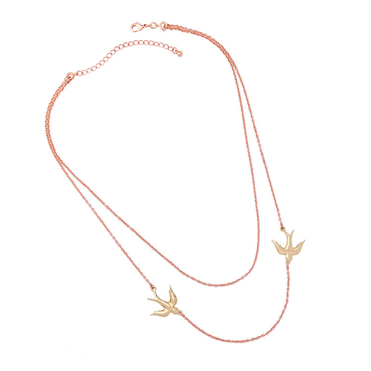Elegant Gold Color Bird Shape Decorated Double-layer Necklace,Multi Strand Necklaces