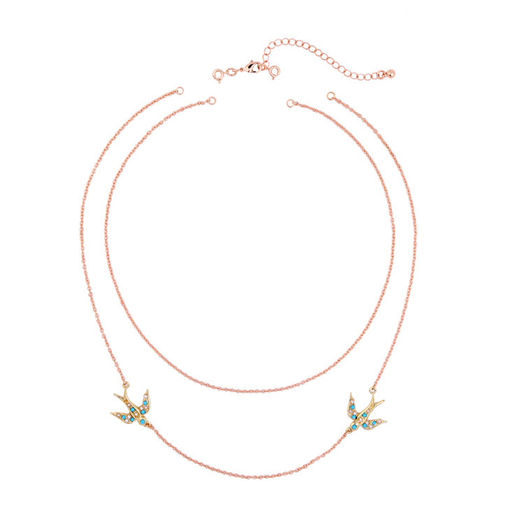 Elegant Gold Color Bird Shape Decorated Double-layer Necklace,Multi Strand Necklaces