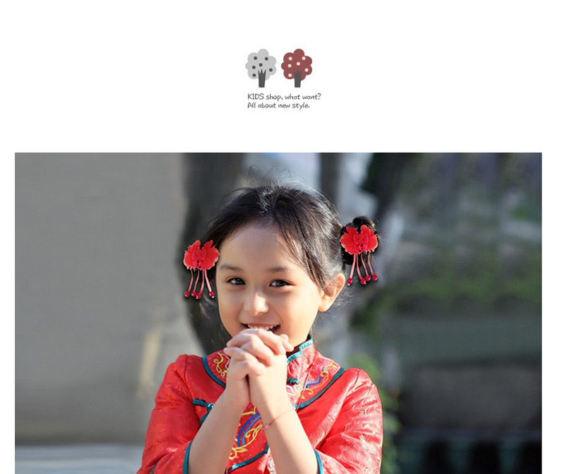 Lovely Light Plum Red Flower Decorated Taseel Design Hair Claw,Kids Accessories