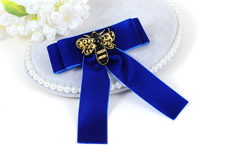 Fashion Sapphire Blue Embroidery Bee Decorated Bowknot Shape Brooch,Korean Brooches