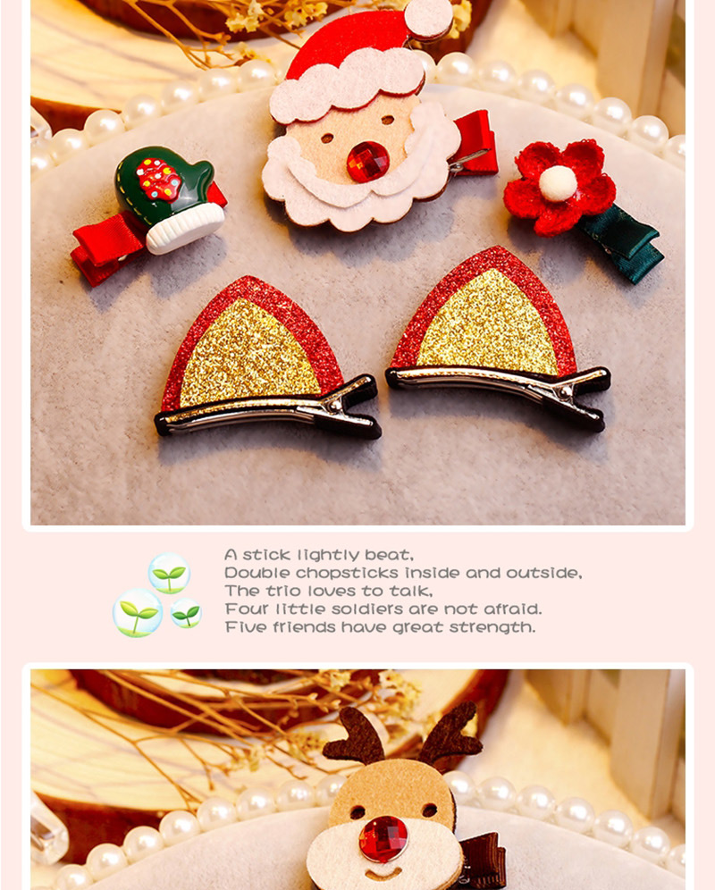 Fashion Red+green Hat Shape Decorated Christmas Hairpin (5pcs),Kids Accessories