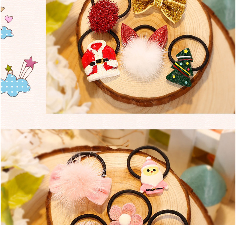 Fashion Red+gold Color Fuzzy Ball Decorated Christmas Hair Band (5pcs),Kids Accessories