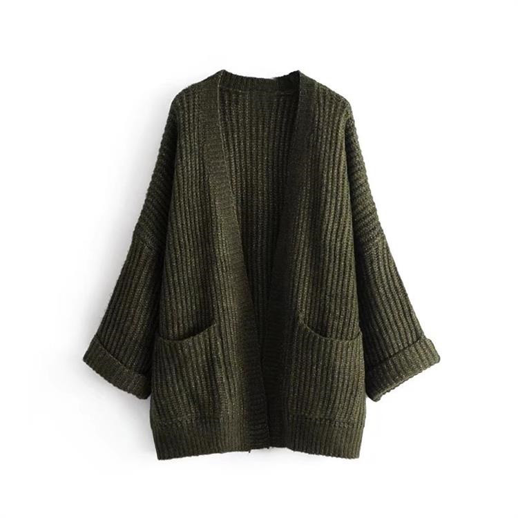Elegant Green Pure Color Decorated Knitting Cardigan,Sweater