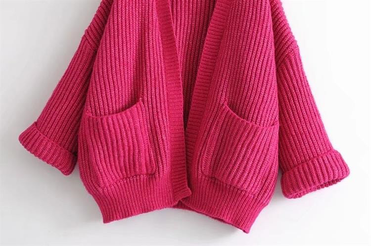 Elegant Plum-red Pure Color Decorated Knitting Cardigan,Sweater