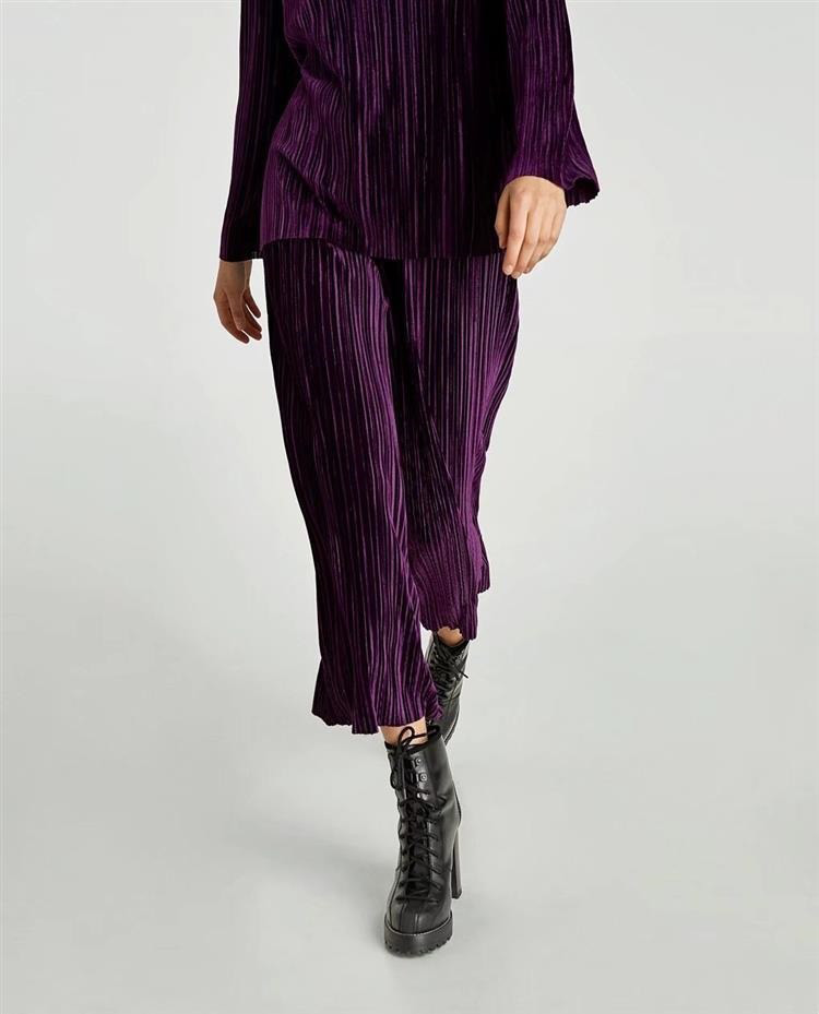 Elegant Purple Pure Color Decorated Wide-leg Trousers,Pants