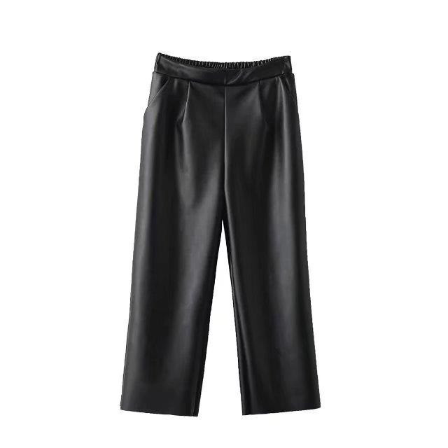 Fashion Black Pure Color Decorated Wide-leg Trousers,Pants