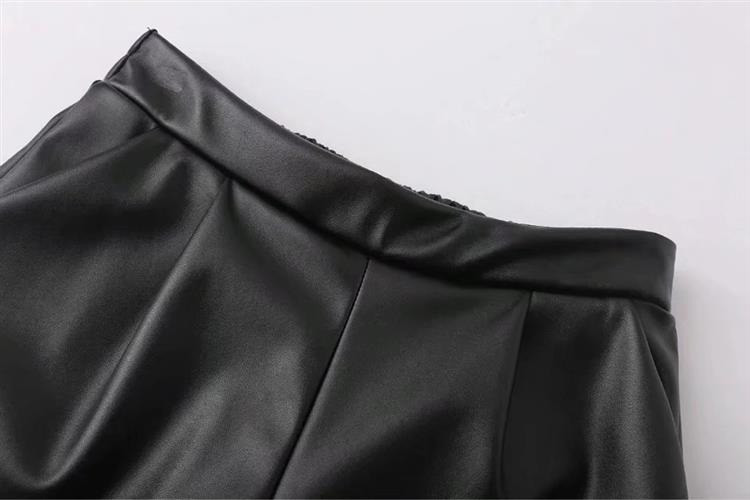 Fashion Black Pure Color Decorated Wide-leg Trousers,Pants