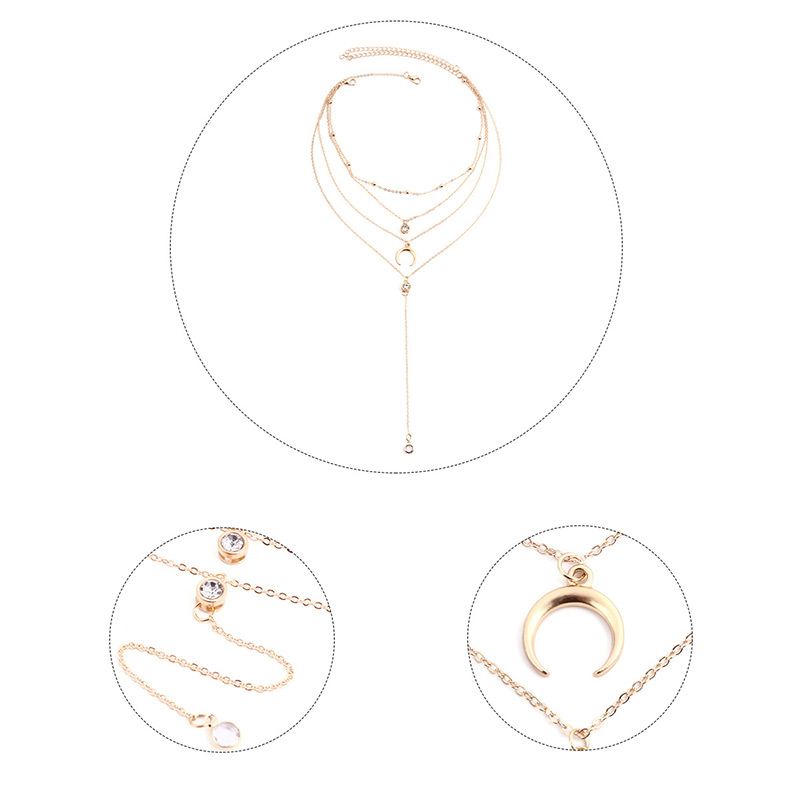 Fashion Gold Color Moon Shape Decorated Necklace,Pendants