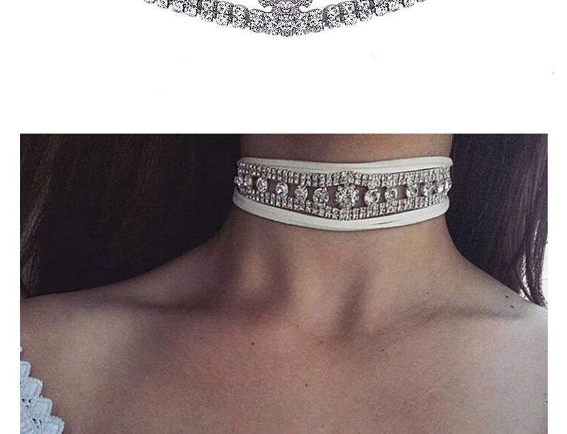 Fashion Silver Color Full Diamond Decorated Double Layer Choker,Chokers