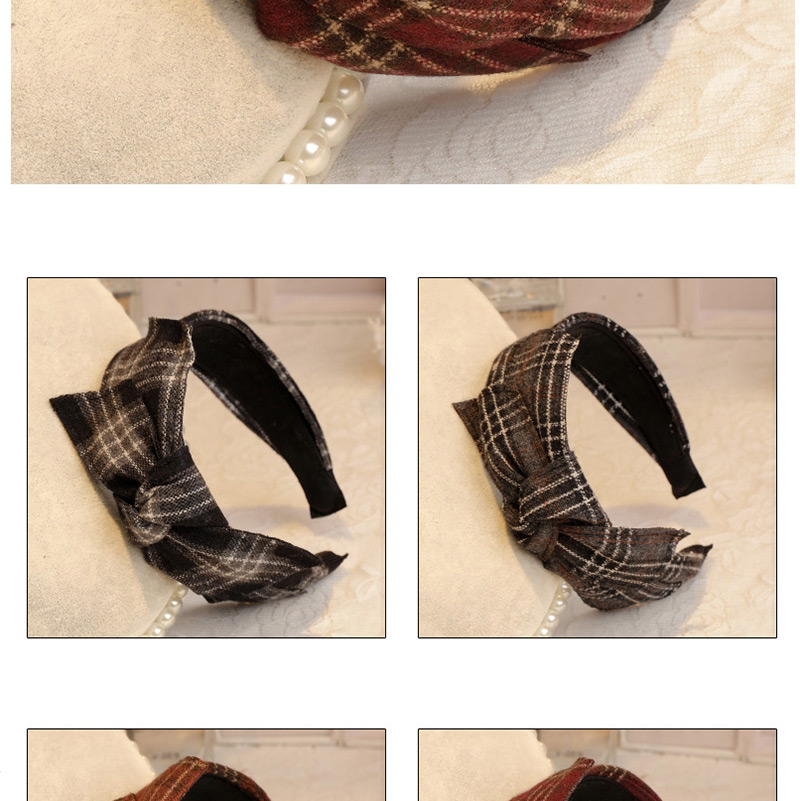 Lovely Claret Red Grid Pattern Decorated Hair Hoop,Head Band