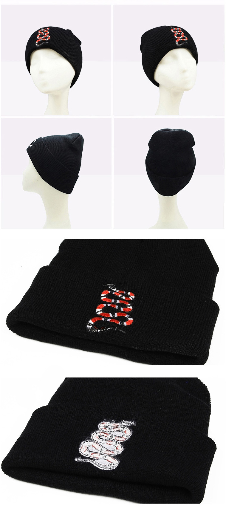 Fashion Blac+red Embroidery Snake Decorated Hat,Knitting Wool Hats