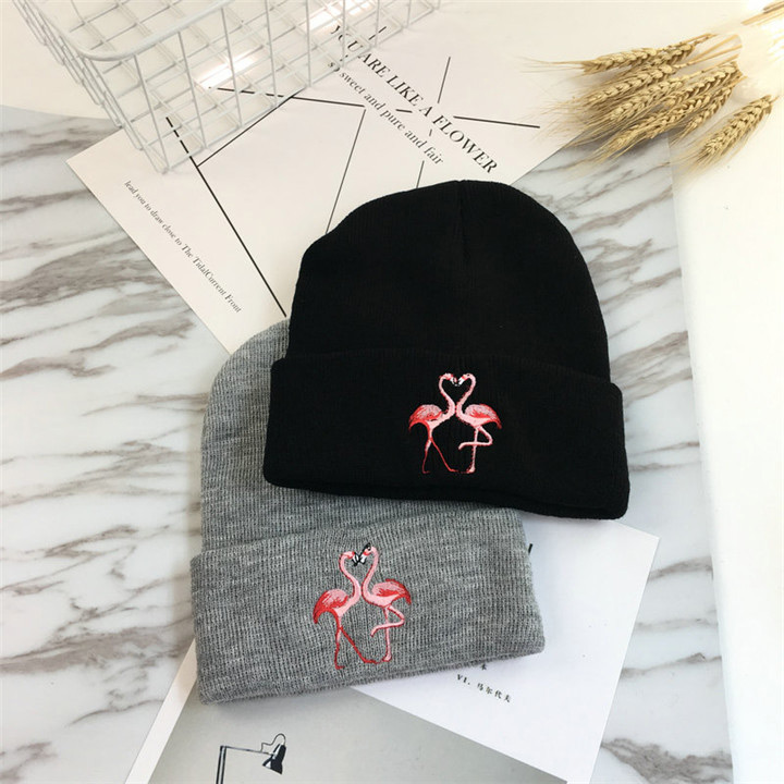Fashion Black Embroidery Flamingo Decorated Hat,Knitting Wool Hats