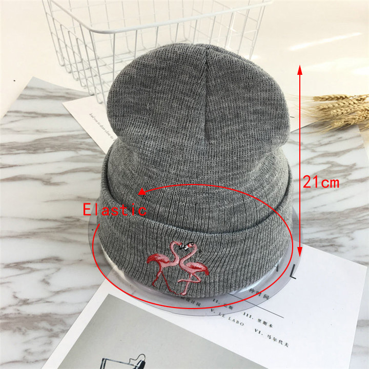 Fashion Gray Embroidery Flamingo Decorated Hat,Knitting Wool Hats