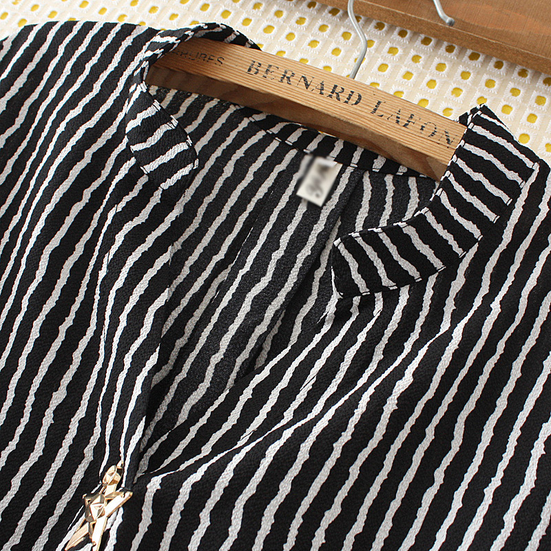 Elegant Black+white Color-macthing Decorated Shirt,Plus Size