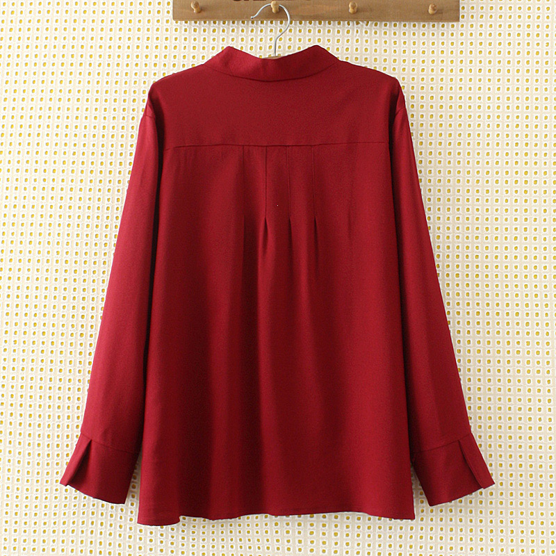 Elegant Claret-red Bowknot Shape Decorated Shirt,Plus Size