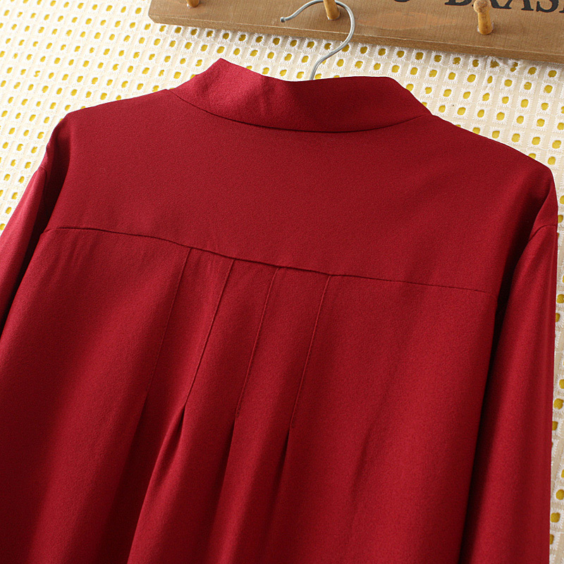 Elegant Claret-red Bowknot Shape Decorated Shirt,Plus Size