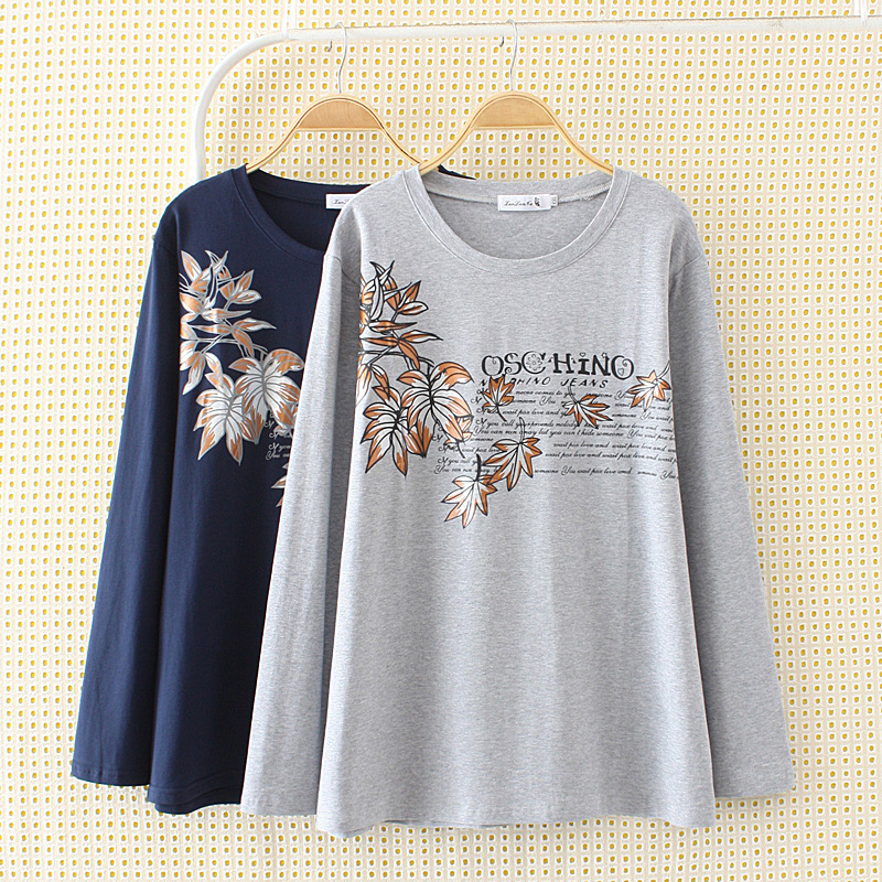 Fashion Gray Leaf Shape Decorated T-shirt,Plus Size