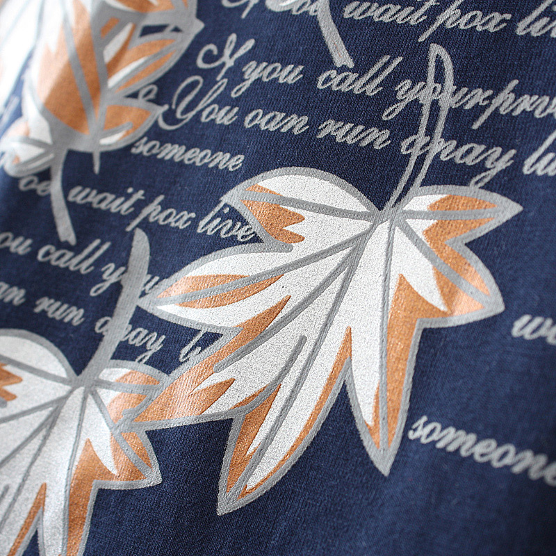 Fashion Navy Leaf Shape Decorated T-shirt,Plus Size
