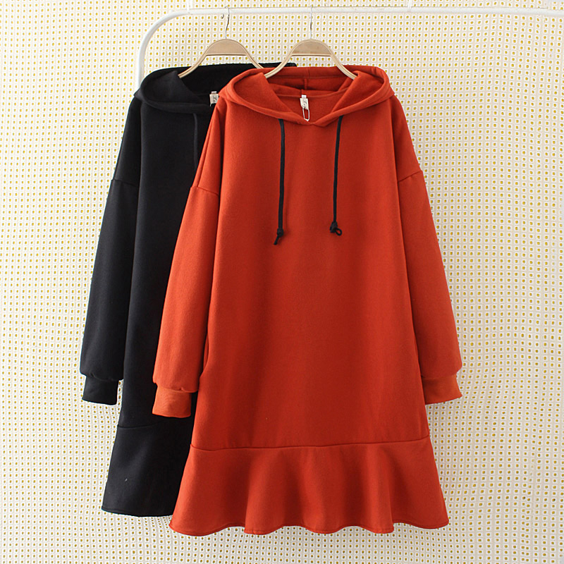 Fashion Black Pure Color Decorated Long Hoodie,Plus Size