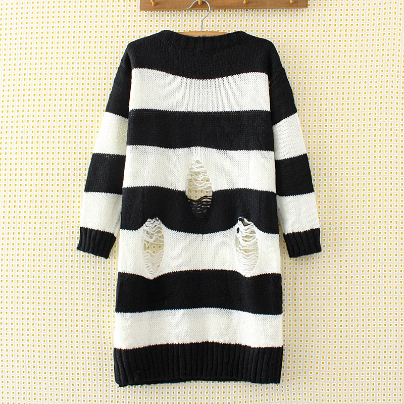 Personality White+black Hole Decorated Round Neckline Sweater,Plus Size