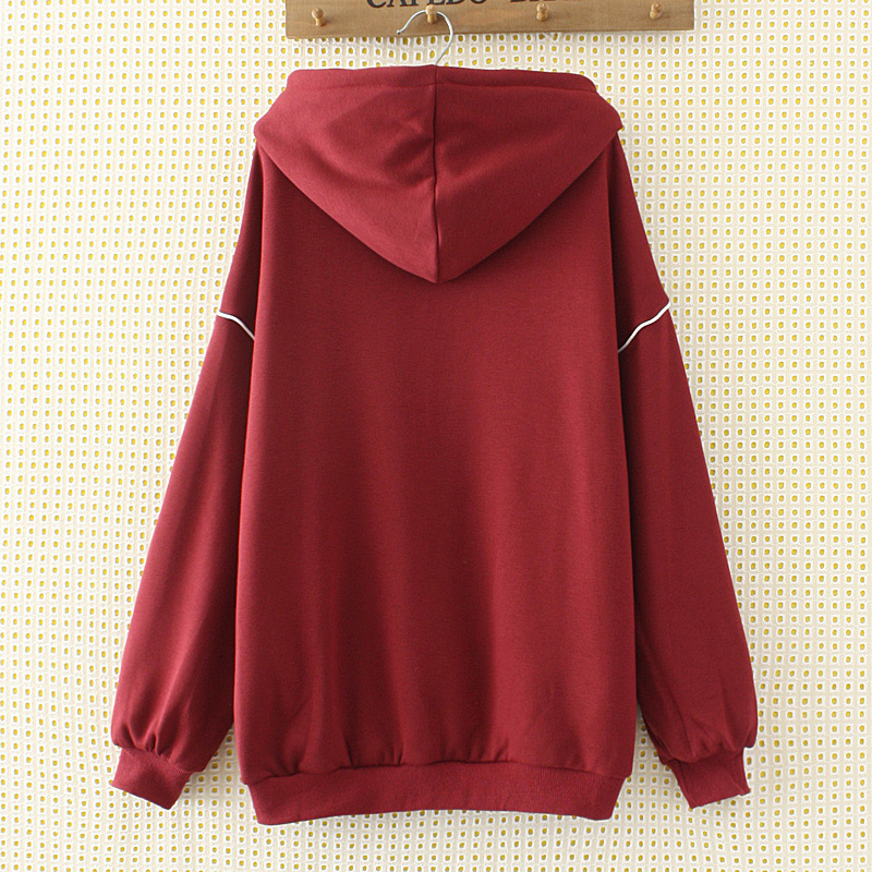Fashion Red Pure Color Decorated Hoodie,Plus Size