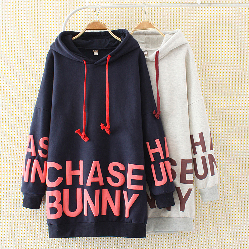 Fashion Navy Ear Shape Decorated Long Hoodie,Plus Size