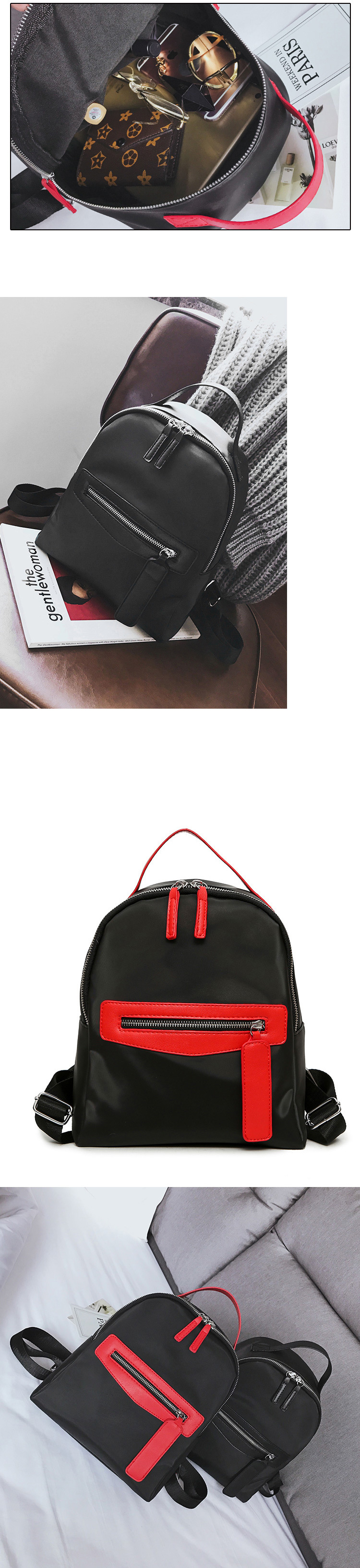 Fashion Red Color-matching Decorated Backpack,Backpack
