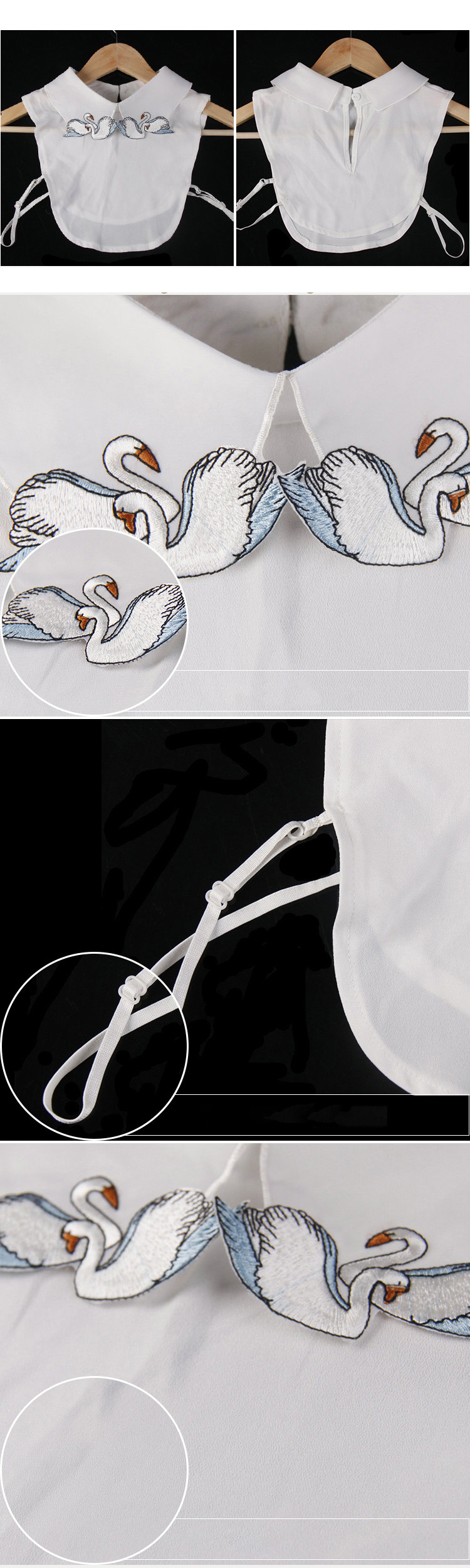 Elegant White Swan Pattern Decorated Fake Collar,Thin Scaves