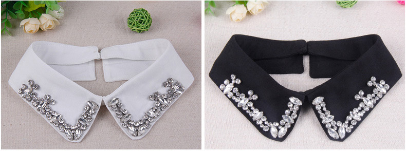 Elegant Black Oval Shape Diamond Decorated Fake Collar,Thin Scaves