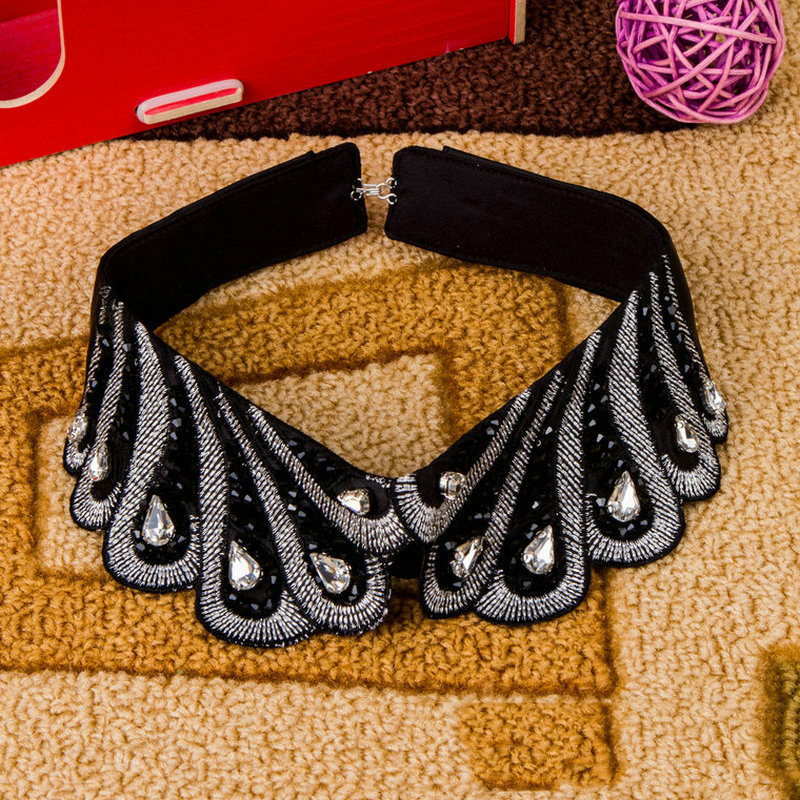 Lovely Black Oval Shape Diamond Decorated Fake Collar,Thin Scaves