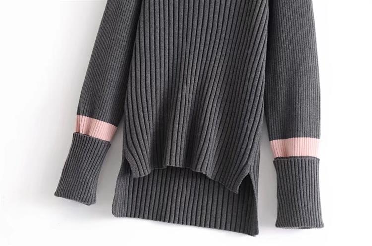 Fashion Dark Gray Color-matching Decorated Sweater,Sweater