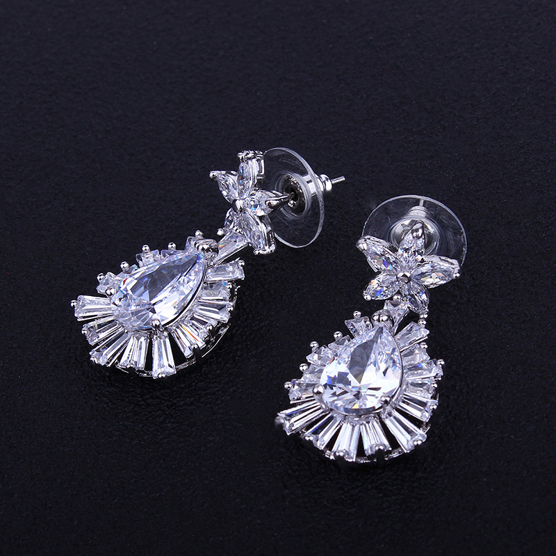Elegant Silver Color Oval Shape Diamond Decorated Jewelry Sets,Jewelry Set