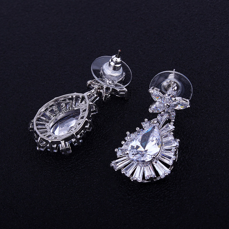 Elegant Silver Color Oval Shape Diamond Decorated Jewelry Sets,Jewelry Set