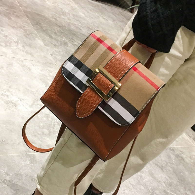 Vintage Brown Belt Buckle Decorated Bag,Backpack