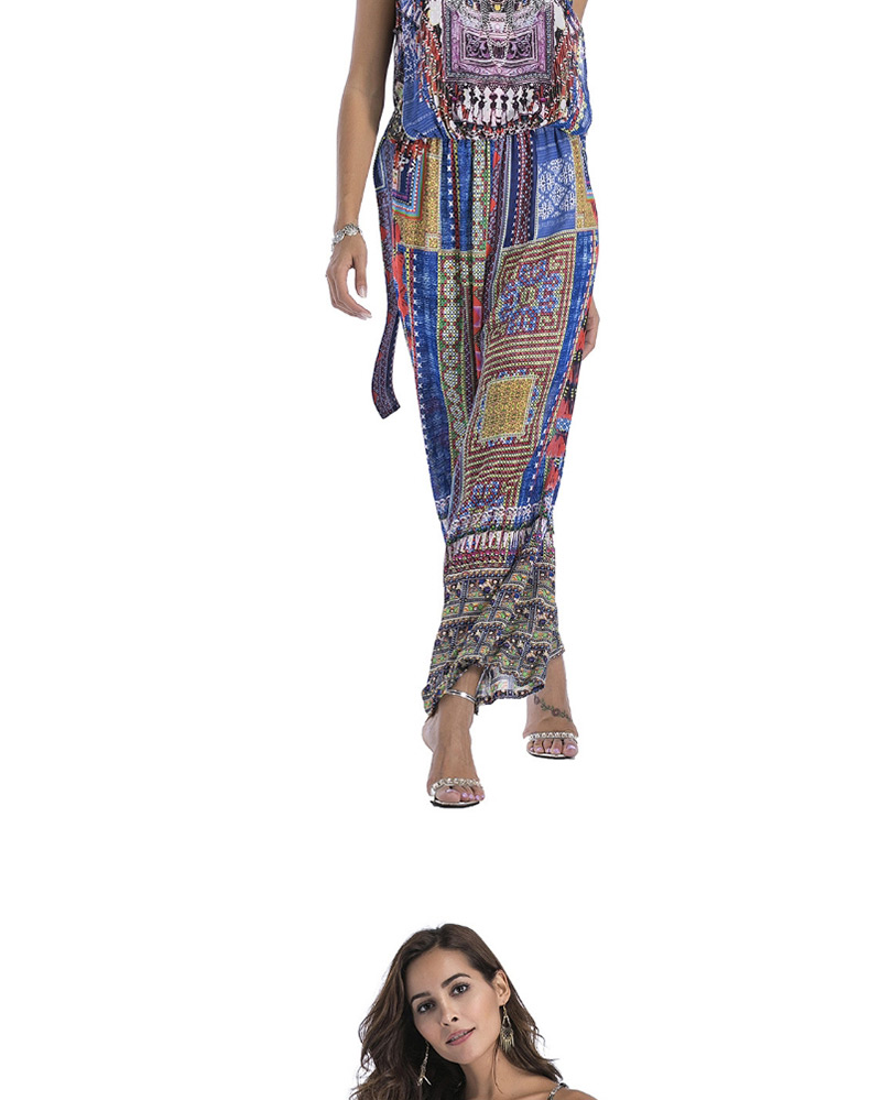 Bohemia Multi-color Square Shape Decorated Jumpsuits,Pants