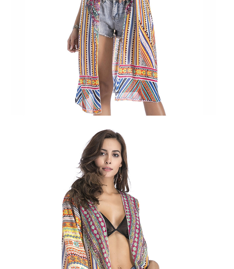 Bohemia Multi-color Geometric Shape Pattern Decorated Blouse,Sunscreen Shirts