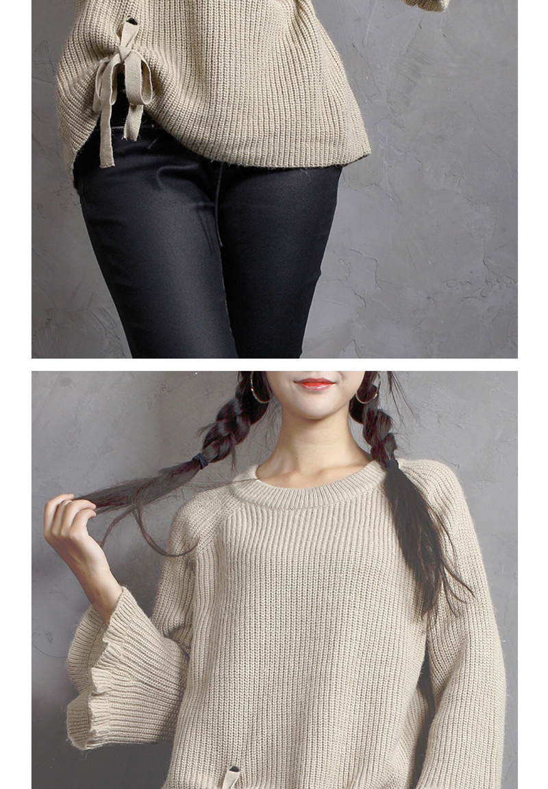 Fashion Beige Lacing Decorated Sweater,Sweater