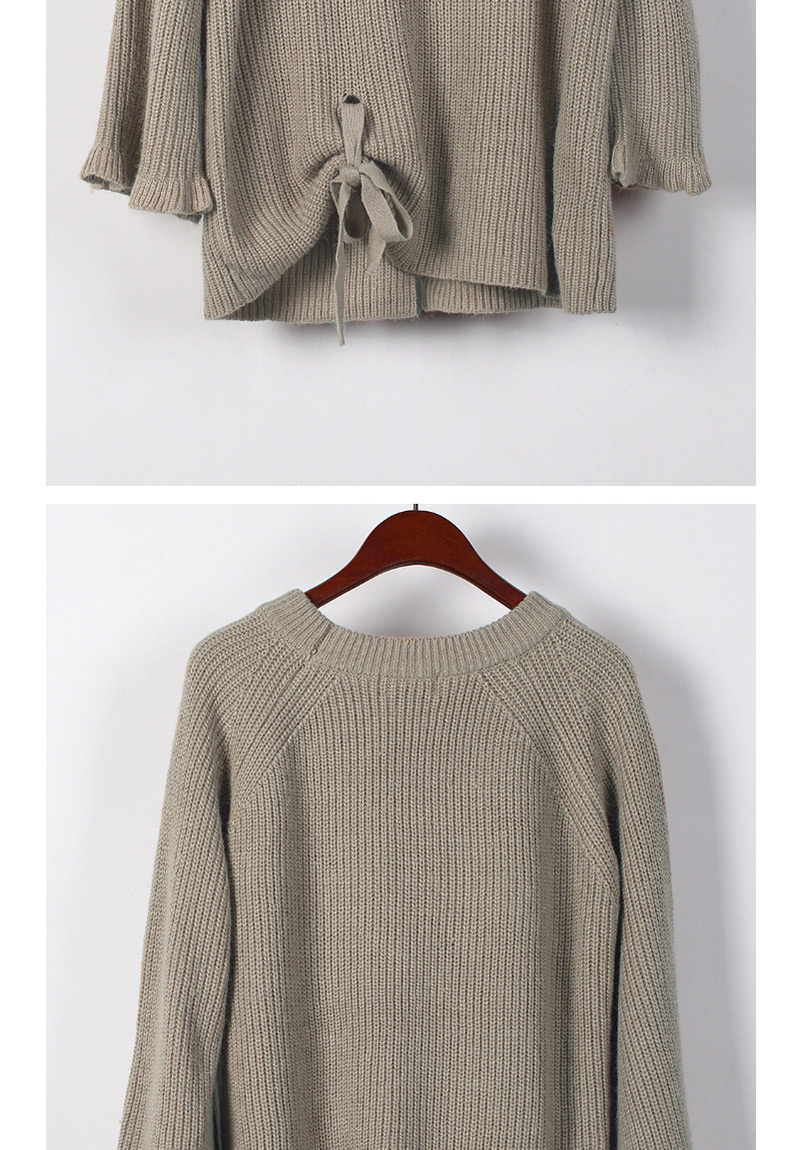 Fashion Beige Lacing Decorated Sweater,Sweater