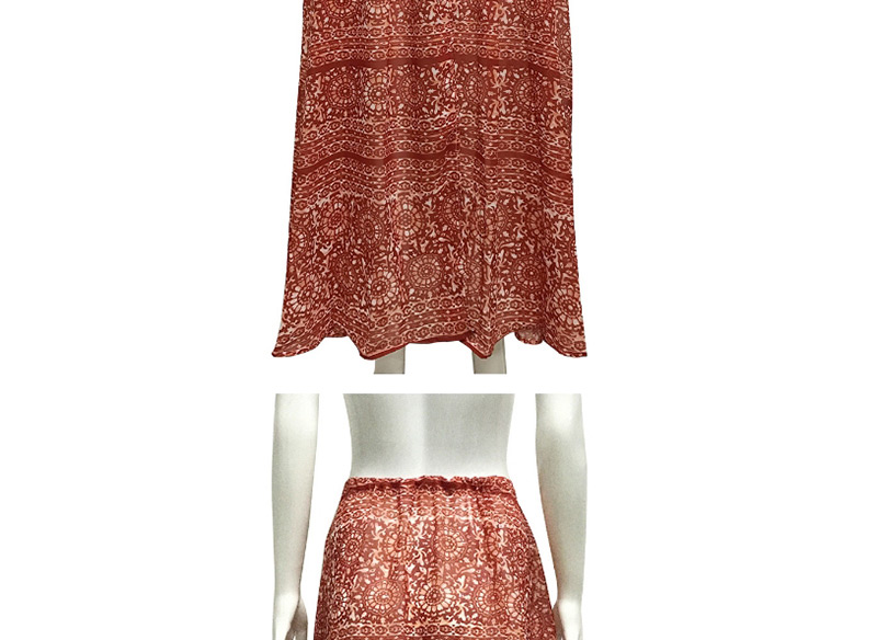 Bohemia Red Printing Pattern Decorated Dress,Skirts