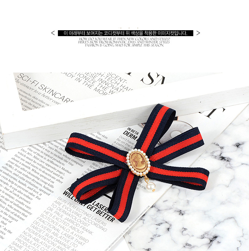 Elegant Red+navy Portrait Shape Decorated Bowknot Brooch,Korean Brooches