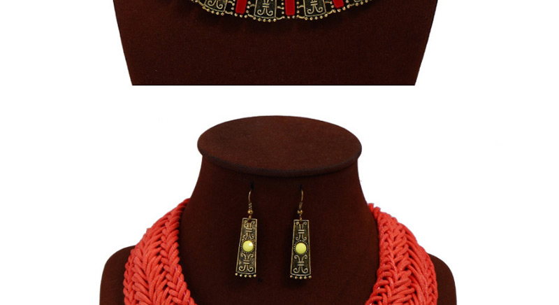 Vintage Red Metal Shield Decorated Hand-woven Jewelry Sets,Jewelry Sets