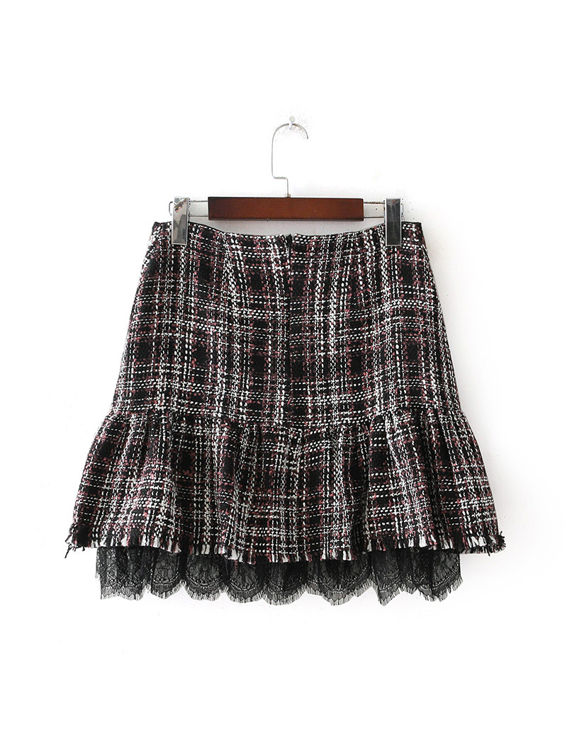 Fashion Gray+black Grid Pattern Decorated Skirt,Skirts