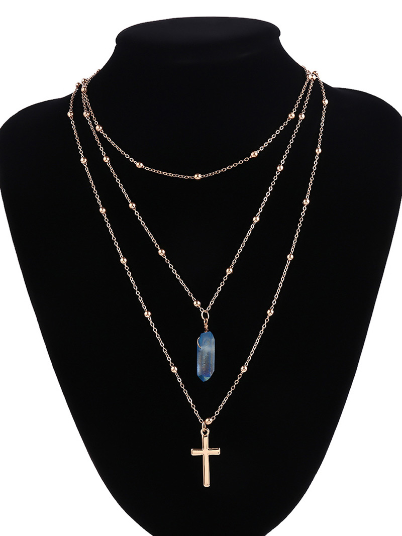 Fashion Blue Cross Decorated Necklace,Multi Strand Necklaces