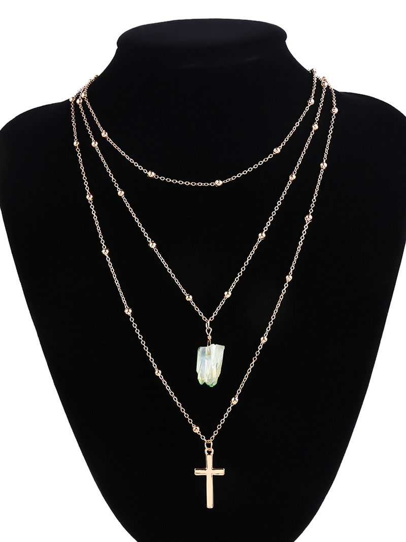 Fashion Green Cross Decorated Necklace,Multi Strand Necklaces