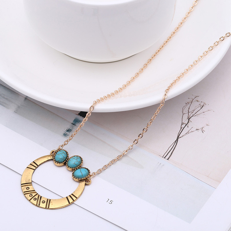 Fashion Antique Gold Circular Ring Shape Decorated Necklace,Pendants