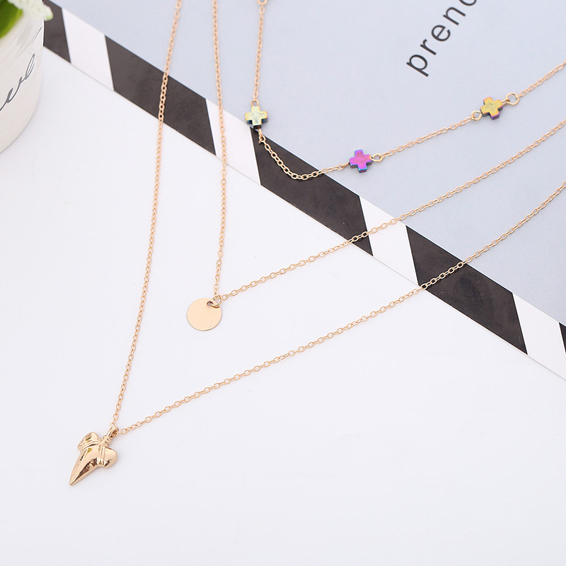 Fashion Gold Color Cross Decorated Necklace,Multi Strand Necklaces
