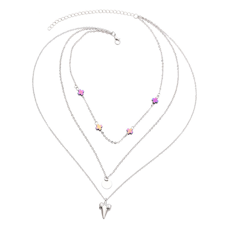 Fashion Silver Color Cross Decorated Necklace,Multi Strand Necklaces