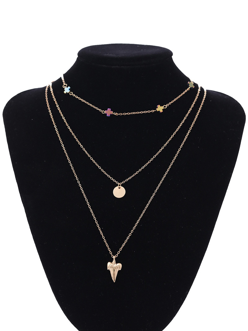 Fashion Gold Color Cross Decorated Necklace,Multi Strand Necklaces