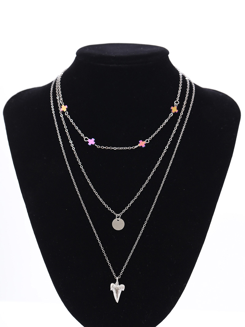 Fashion Silver Color Cross Decorated Necklace,Multi Strand Necklaces