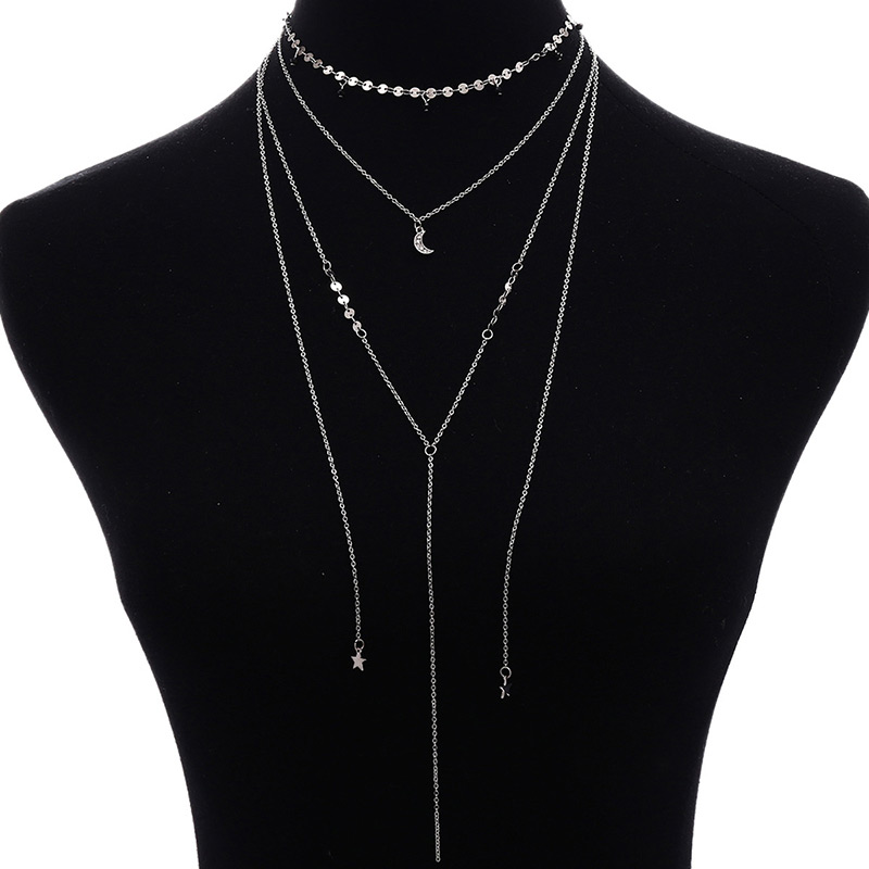 Fashion Silver Color Star&moon Shape Decorated Necklace,Multi Strand Necklaces